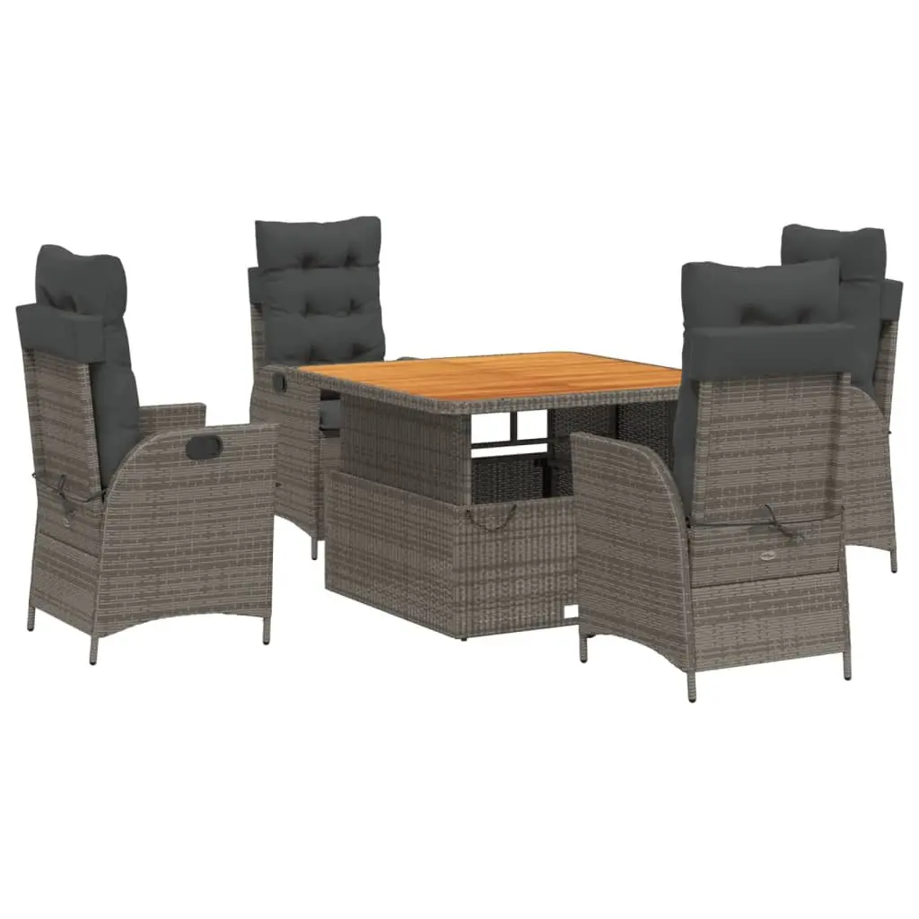 5 Piece Outdoor Dining Set Grey Poly Rattan Garden Furniture with Cushions