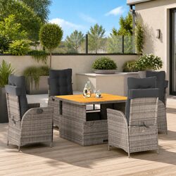 Garden Dining Set 5 Piece Outdoor Furniture Poly Rattan Grey Cushions Patio