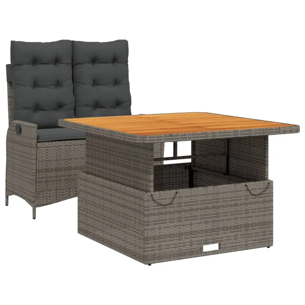 Garden Dining Set 2 Piece Adjustable Backrest Lift-Top Table Grey Rattan
