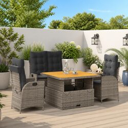 Grey Poly Rattan Garden Dining Set 4 Piece Outdoor Furniture with Cushions