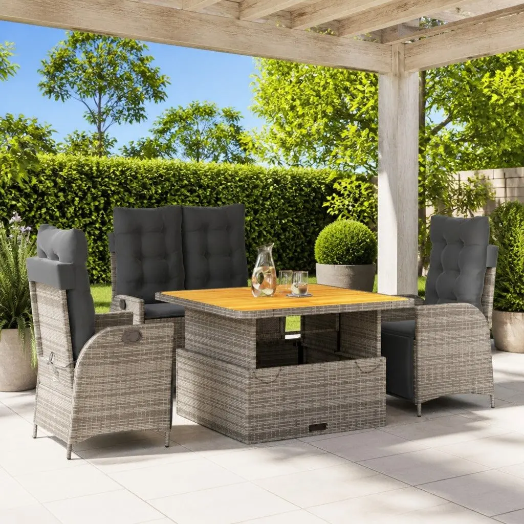 4 Piece Garden Dining Set Outdoor Furniture Grey Poly Rattan Chairs Table