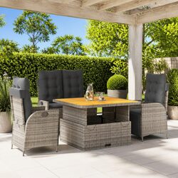 4 Piece Garden Dining Set Outdoor Furniture Grey Poly Rattan Chairs Table