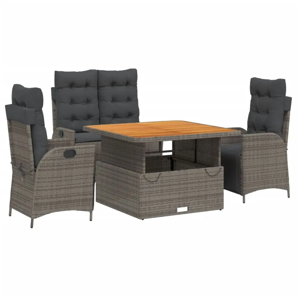 4 Piece Garden Dining Set Outdoor Furniture Grey Poly Rattan Chairs Table