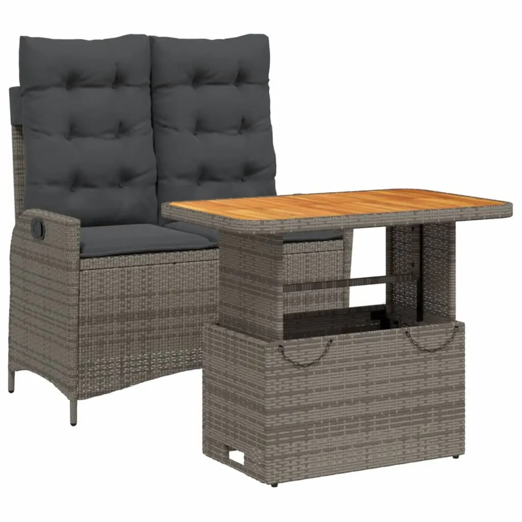 Garden Dining Set 2 Piece Grey Poly Rattan Outdoor Furniture with Cushions