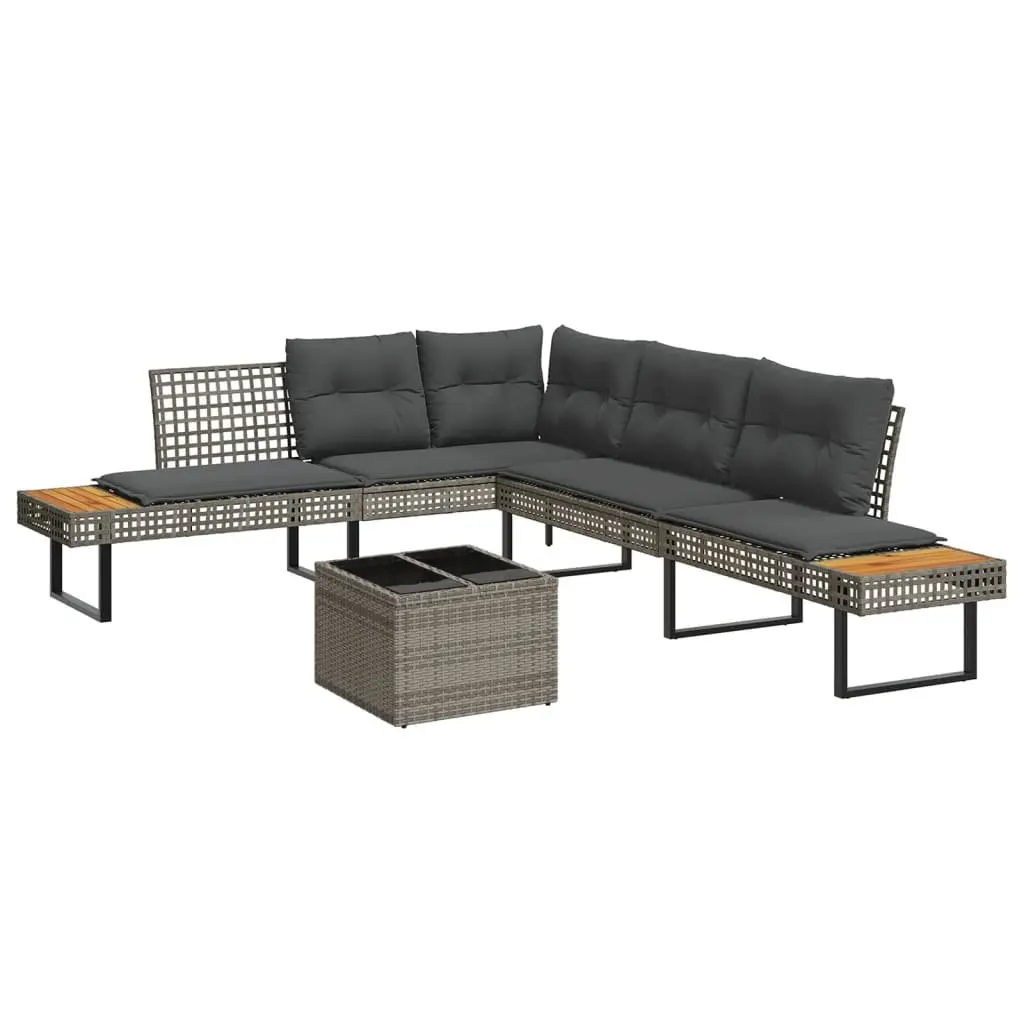 2 Piece Garden Sofa Set with Cushions Grey Poly Rattan Outdoor Furniture Patio