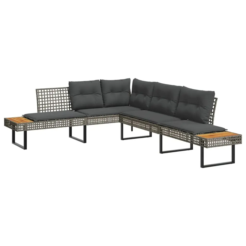 2 Piece Garden Sofa Set with Cushions Grey Poly Rattan Outdoor Furniture Patio