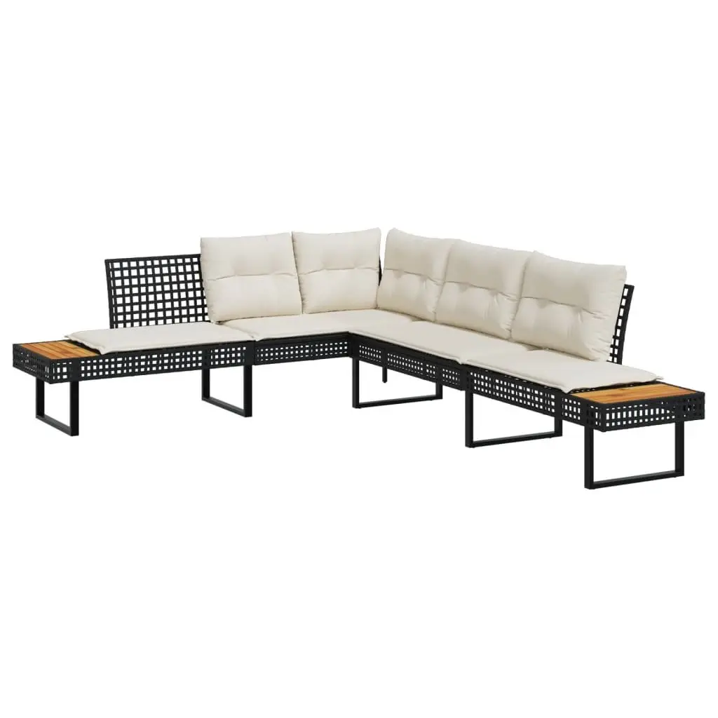 2 Piece Garden Sofa Set Black Poly Rattan Outdoor Furniture with Cushions Acacia