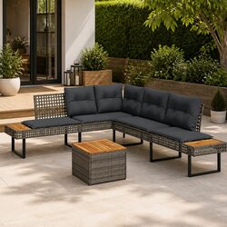 Garden Sofa Set 2 Piece Outdoor Furniture Grey Poly Rattan Cushions Patio
