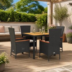 Garden Dining Set 5 Piece Outdoor Furniture Black Rattan Table Chairs Cushions