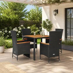 5 Piece Outdoor Dining Set Black Poly Rattan Garden Furniture with Cushions