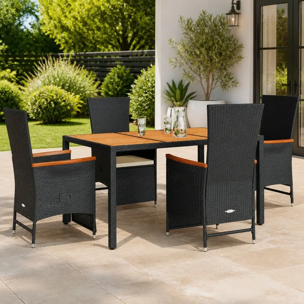 Garden Dining Set 5 Piece Outdoor Furniture Black Poly Rattan Chairs Table