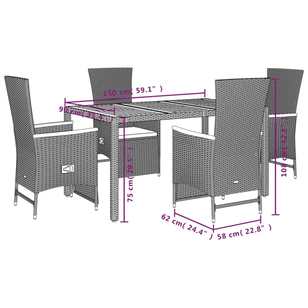 Garden Dining Set 5 Piece Outdoor Furniture Black Poly Rattan Chairs Table