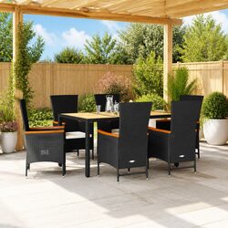 Garden Dining Set 7 Piece Outdoor Furniture Poly Rattan Chairs Table Cushions