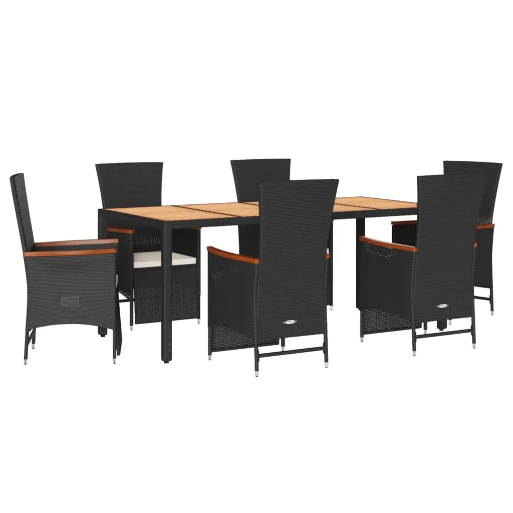 Outdoor Dining Set 7 Piece Black Poly Rattan Garden Furniture with Cushions