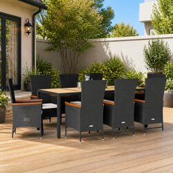 Garden Dining Set 9 Piece Outdoor Furniture with Cushions Black Poly Rattan