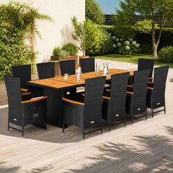 Garden Dining Set 11 Piece Outdoor Furniture Black Poly Rattan Cushions Patio