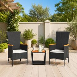 Garden Dining Set 3 Piece Outdoor Furniture Black Poly Rattan Cushions Patio