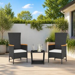 3 Piece Outdoor Dining Set Black Poly Rattan Garden Furniture Patio Table Chairs
