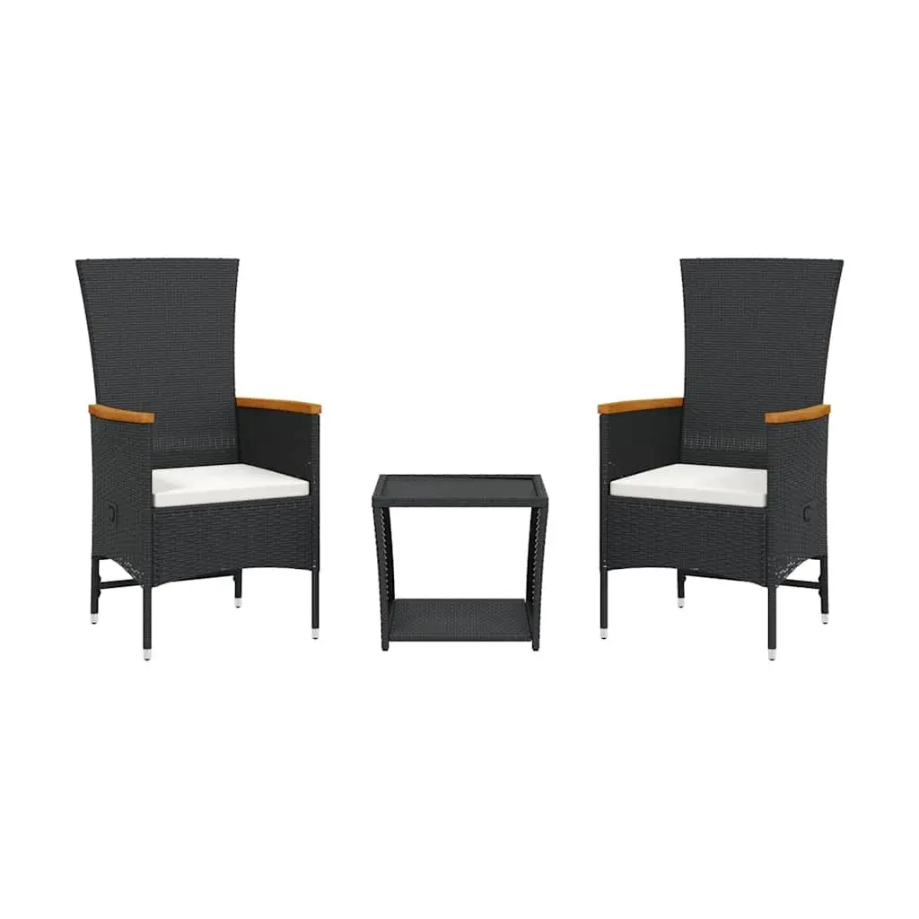 3 Piece Outdoor Dining Set Black Poly Rattan Garden Furniture Patio Table Chairs
