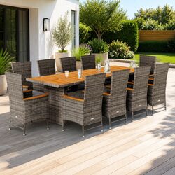 Garden Dining Set 11 Piece Outdoor Furniture Grey Poly Rattan with Cushions