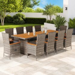 Garden Dining Set 11 Piece Grey Poly Rattan Outdoor Furniture Patio Table Chairs