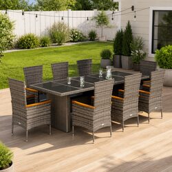 Garden Dining Set 9 Piece Outdoor Furniture Grey Rattan Cushioned Table Patio