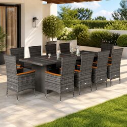 Garden Dining Set 11 Piece Grey Poly Rattan Outdoor Furniture Patio Table Chairs
