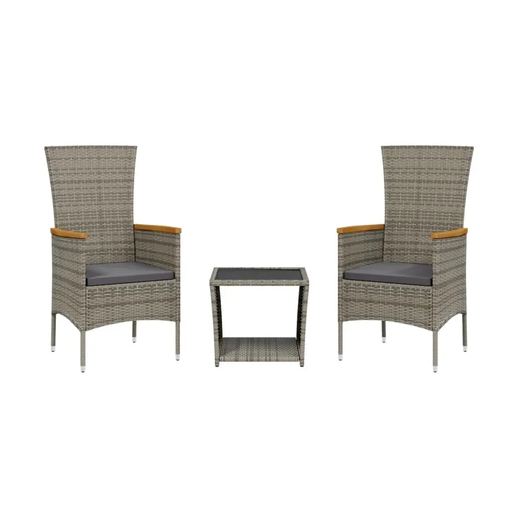 Garden Dining Set 3 Piece Grey Poly Rattan Outdoor Furniture Patio Table Chairs