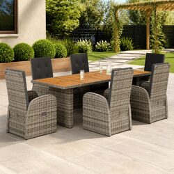 7 Piece Garden Dining Set Grey Poly Rattan Outdoor Furniture with Cushions