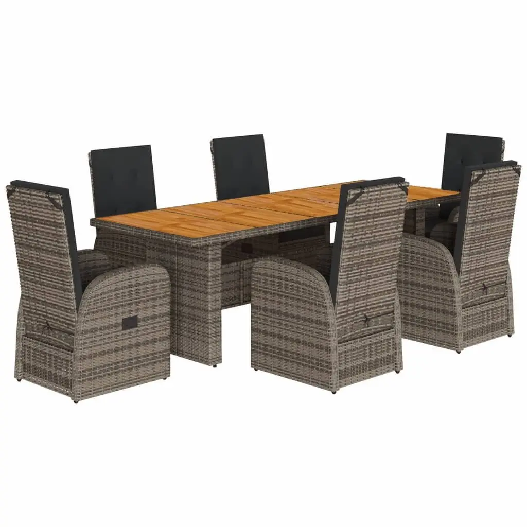 7 Piece Garden Dining Set Grey Poly Rattan Outdoor Furniture with Cushions