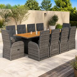 Garden Dining Set 11 Piece Outdoor Furniture Grey Poly Rattan with Cushions