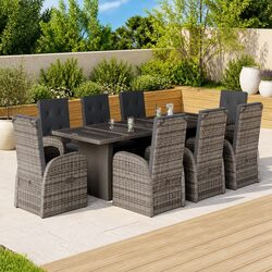 Garden Dining Set 9 Piece Outdoor Furniture Grey Poly Rattan Chairs Table Patio