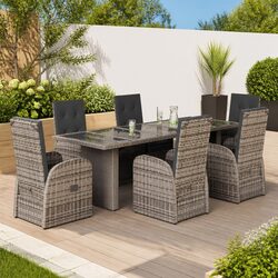 7 Piece Garden Dining Set Outdoor Furniture with Cushions Grey Poly Rattan
