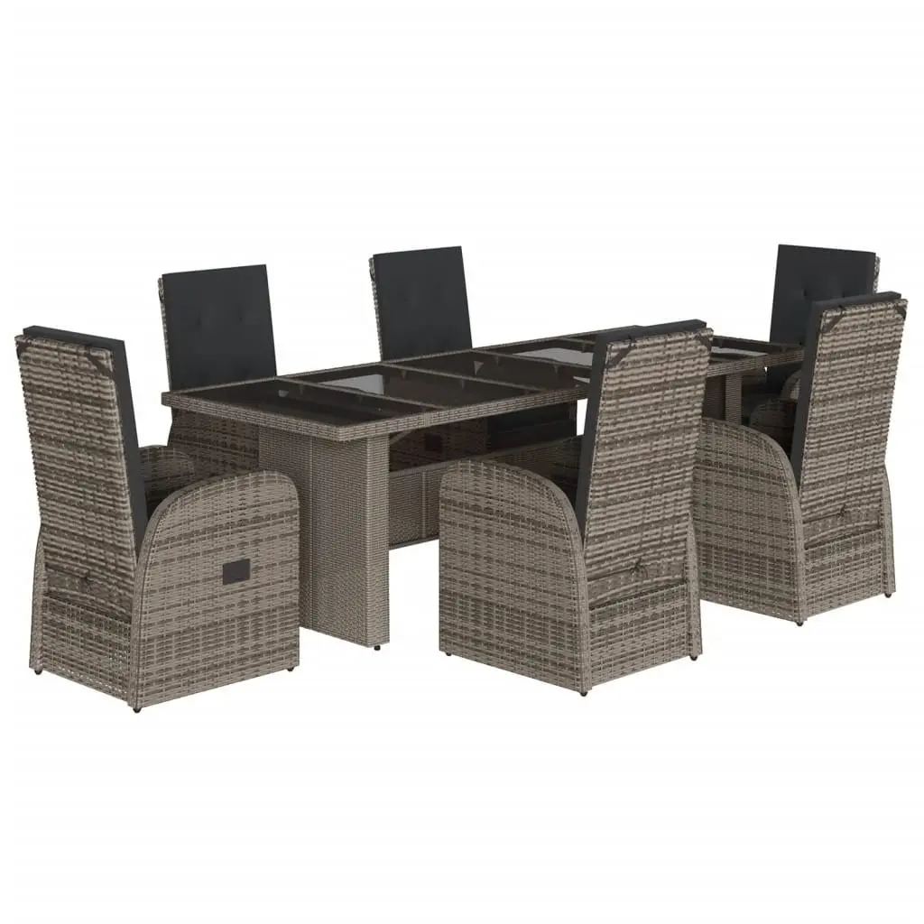 7 Piece Garden Dining Set Outdoor Furniture with Cushions Grey Poly Rattan