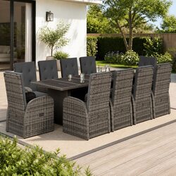 Garden Dining Set 11 Piece Outdoor Furniture Grey Poly Rattan Patio Table Chairs
