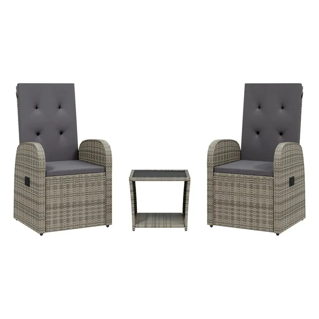 Garden Dining Set 3 Piece Grey Poly Rattan Outdoor Furniture Patio Table Chairs