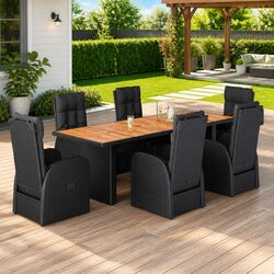 7 Piece Garden Dining Set Outdoor Furniture with Cushions Black Rattan