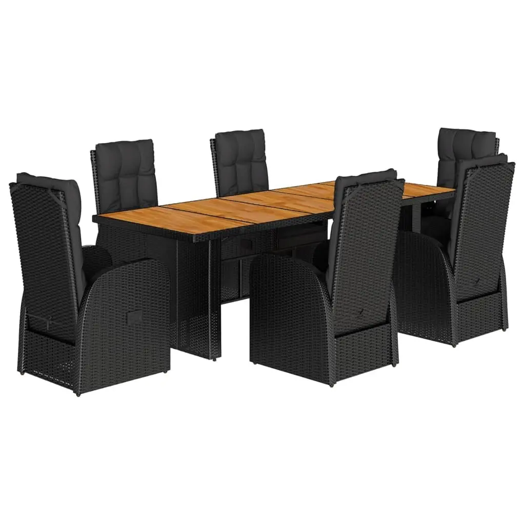 7 Piece Garden Dining Set Outdoor Furniture with Cushions Black Rattan
