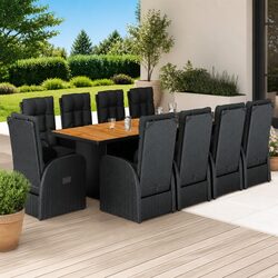 Garden Dining Set 11 Piece Outdoor Furniture Black Poly Rattan with Cushions