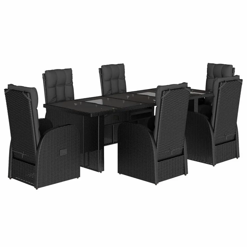 Outdoor Dining Set 7 Piece Black Poly Rattan with Cushions