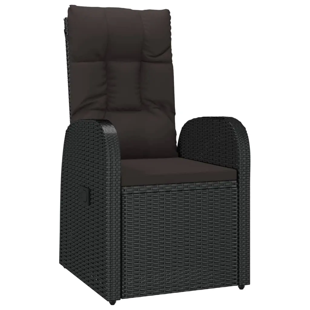 Outdoor Dining Set 7 Piece Black Poly Rattan with Cushions