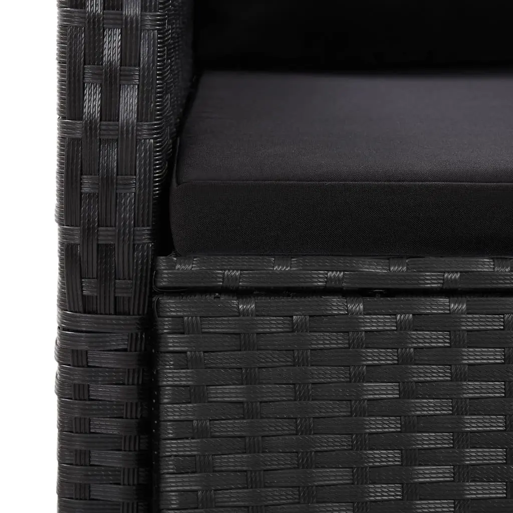 Outdoor Dining Set 7 Piece Black Poly Rattan with Cushions