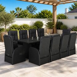 Garden Dining Set 11 Piece Outdoor Furniture Black Poly Rattan with Cushions