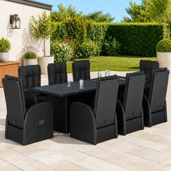 Outdoor Garden Dining Set 9 Piece Poly Rattan Patio Furniture with Cushions