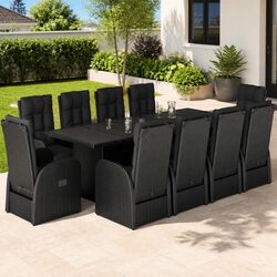 Garden Dining Set 11 Piece Outdoor Furniture Black Poly Rattan Patio Table