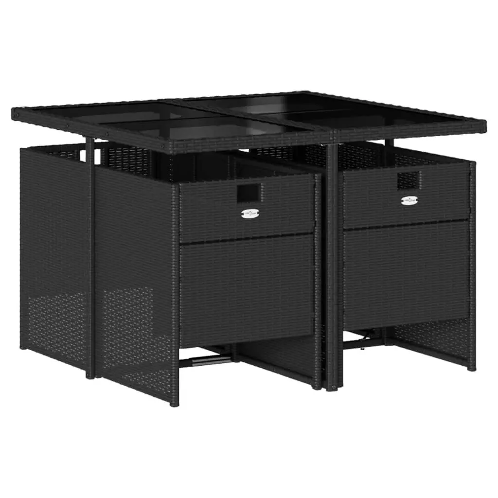 5 Piece Garden Dining Set Outdoor Furniture Black Poly Rattan Table Chairs