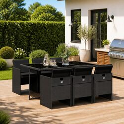 7 Piece Outdoor Dining Set Black Poly Rattan Garden Furniture Patio Table Chairs