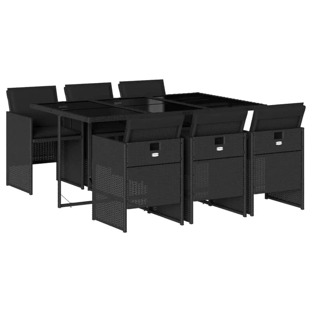 7 Piece Outdoor Dining Set Black Poly Rattan Garden Furniture Patio Table Chairs