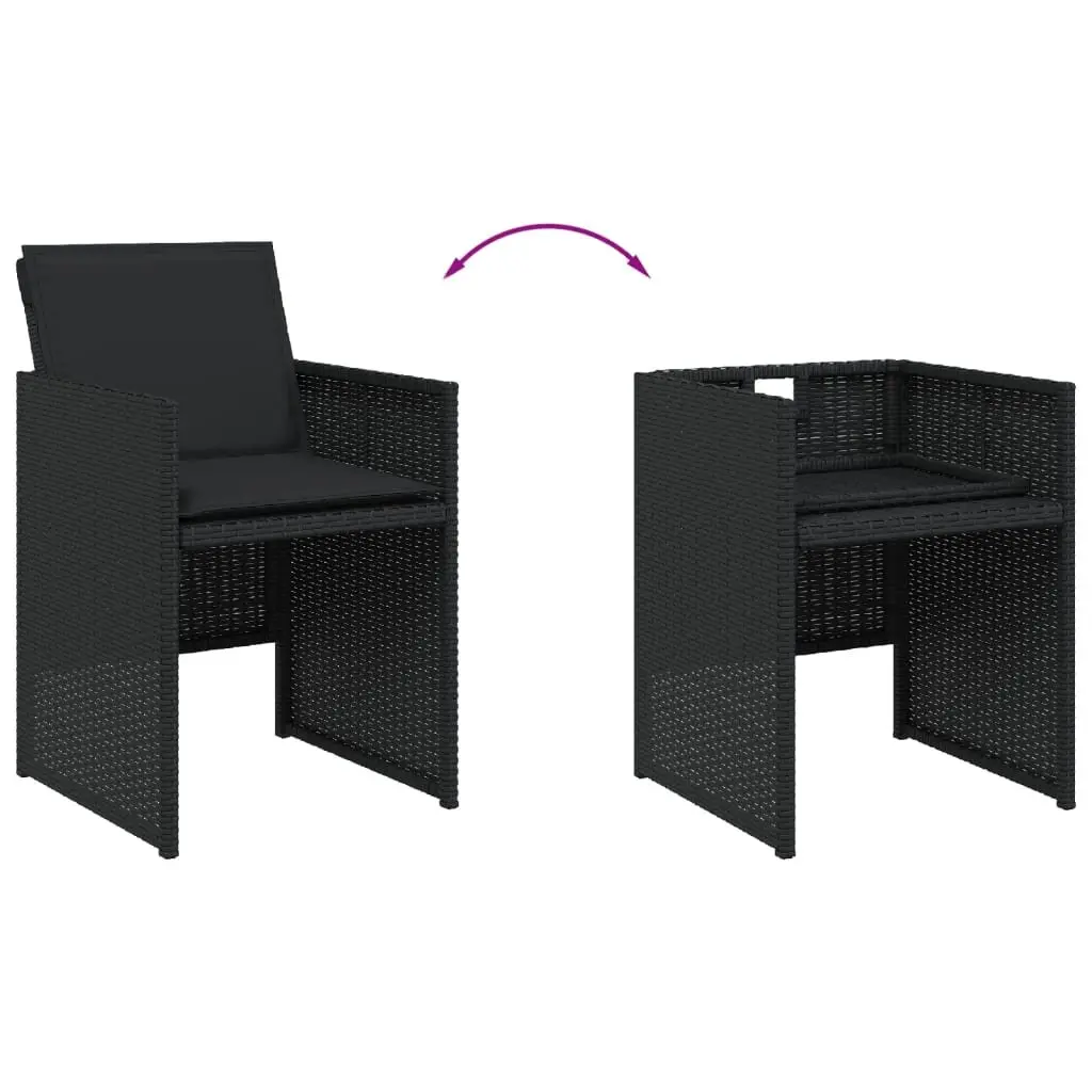 7 Piece Outdoor Dining Set Black Poly Rattan Garden Furniture Patio Table Chairs
