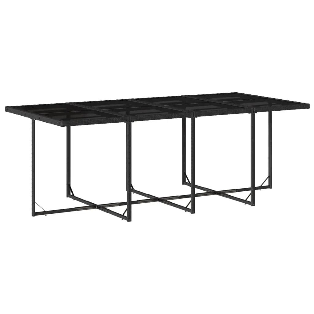 9 Piece Outdoor Dining Set Durable PE Rattan Black Chairs Table with Tempered Glass Top